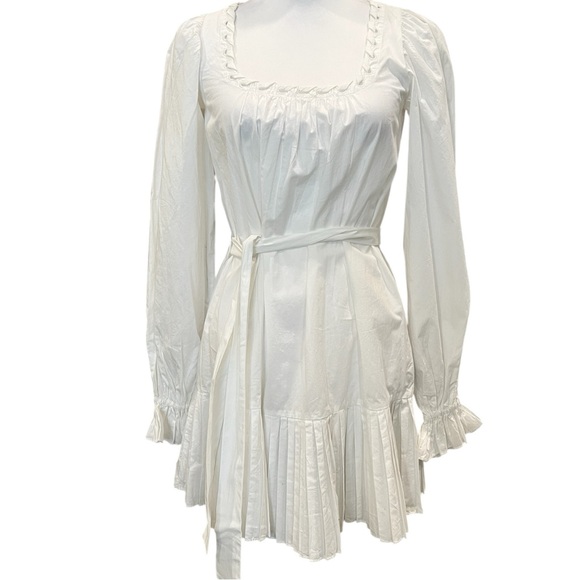 Ramy Brook Kayleigh Mini Dress Belted Ruffle Hem Cotton White XXS NWT - Picture 10 of 16